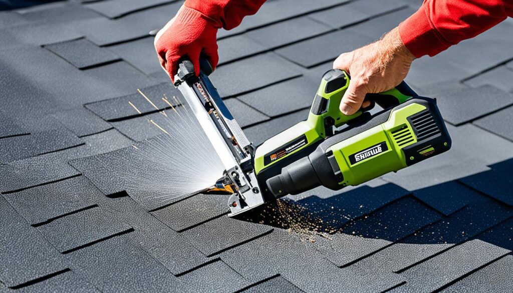 Roofing nail gun for asphalt shingles