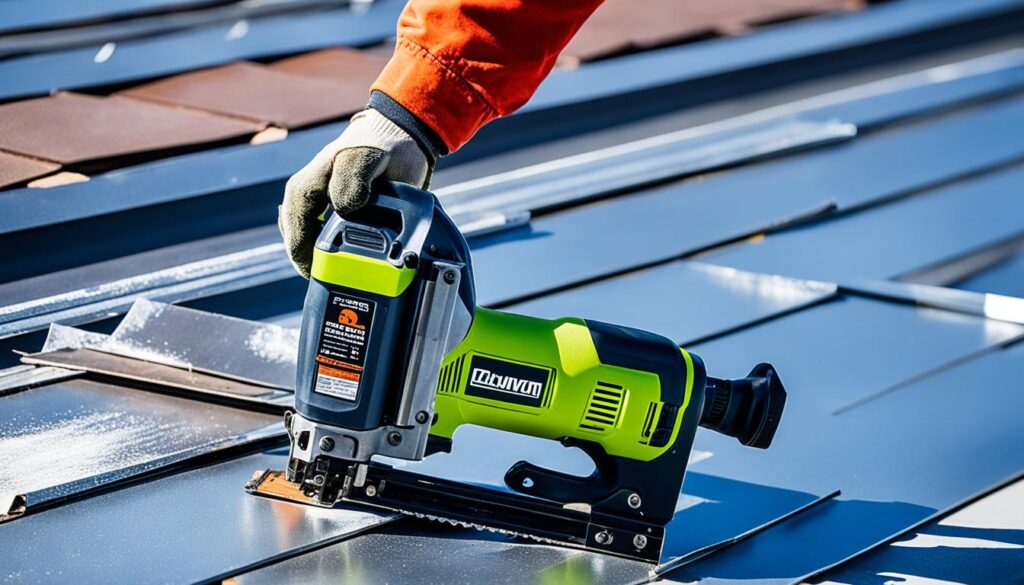 Roofing nail gun for metal roofing